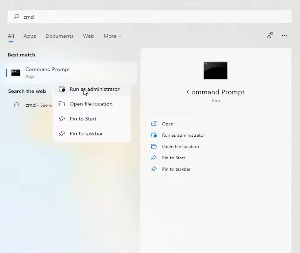 Windows 11 - Opening Command Prompt Screenshot